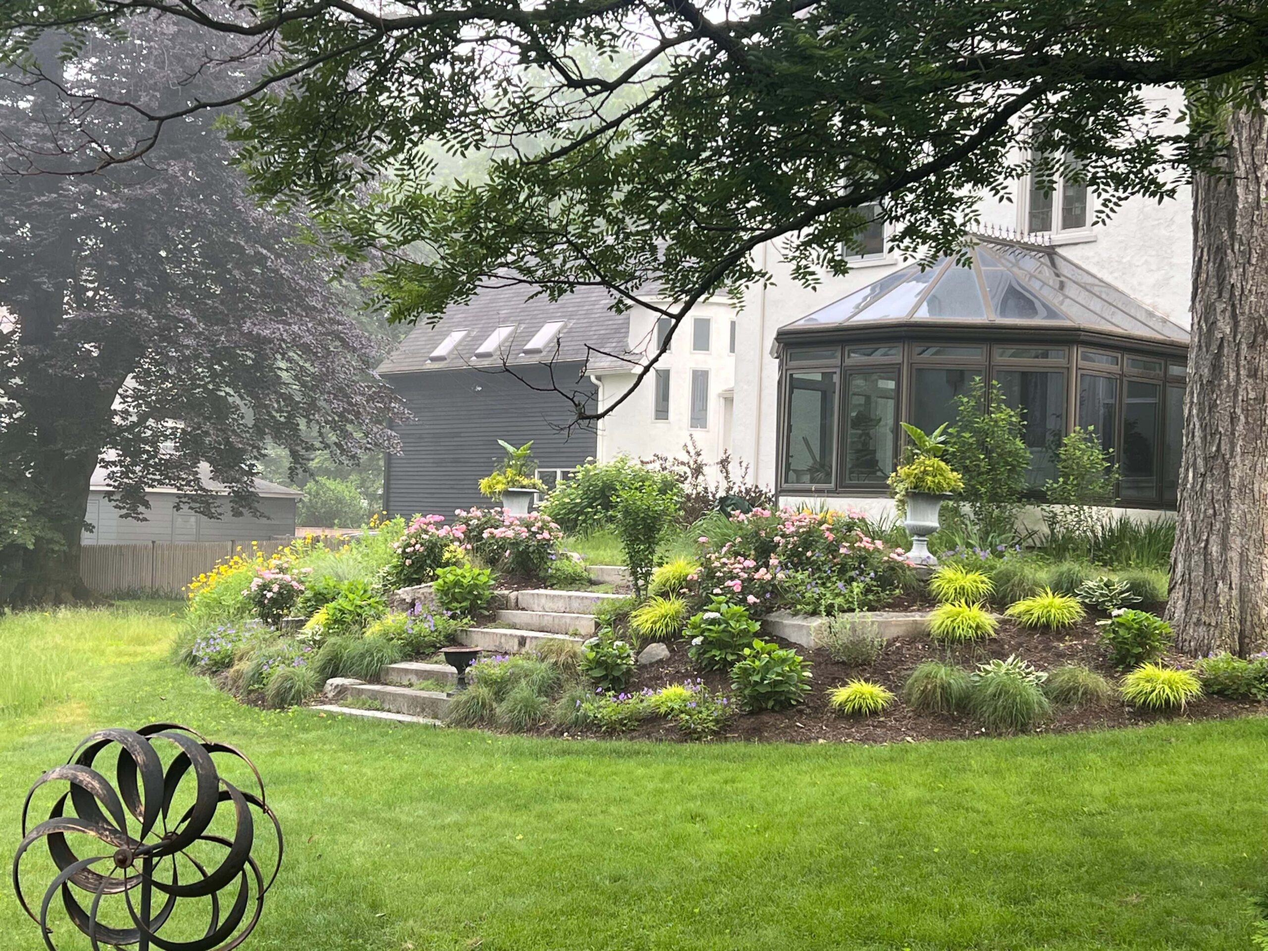 Reclaimed Granite Walkways & Artistic Garden Renovation in Natick, MA