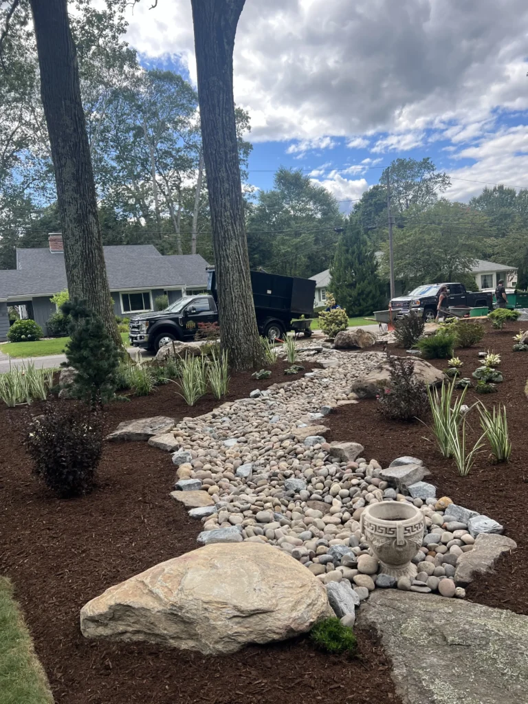 Rustic Fire Pit & Japanese-Inspired Landscape Transformation in Shrewsbury, MA