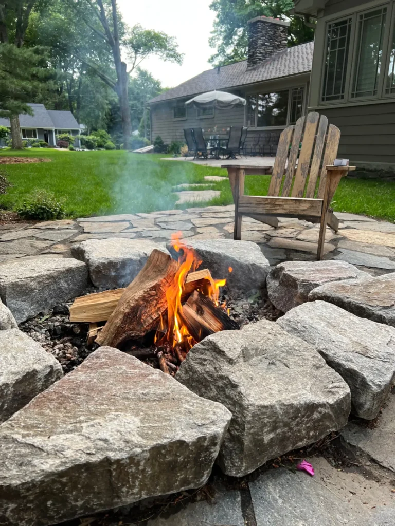 Rustic Fire Pit & Japanese-Inspired Landscape Transformation in Shrewsbury, MA
