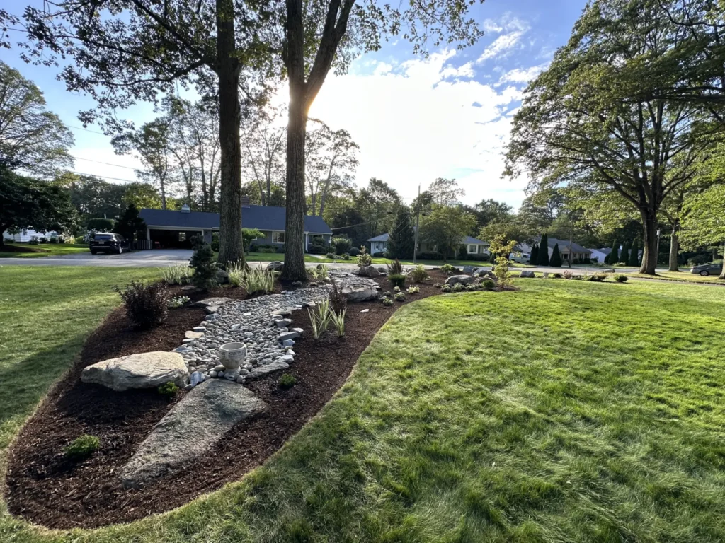 Rustic Fire Pit & Japanese-Inspired Landscape Transformation in Shrewsbury, MA